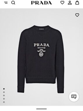 Prada Black Crewneck Sweater with White Logo Crest
